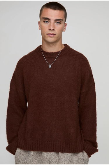 Boxy Fit Brushed Extended Neck Knitted Jumper - chocolate