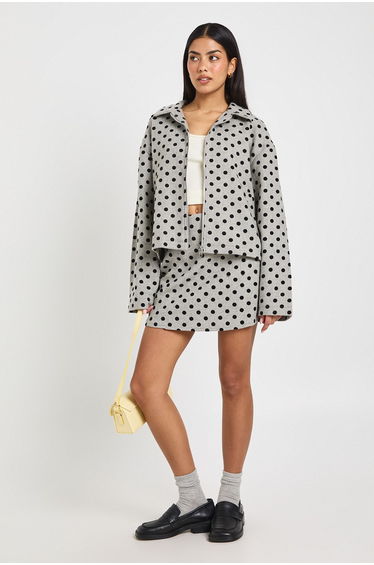 Polka Dot Wool Look Mini Skirt - grey