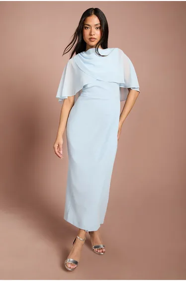 Petite Chiffon Cape Pencil Dress