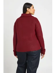 Plus Soft Knit Zip Through Knitted Jumper - burgundy - 2