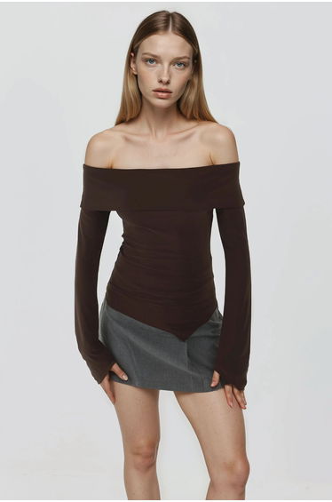 Elegant Off-Shoulder Long Sleeve Slim Fit Asymmetric Top