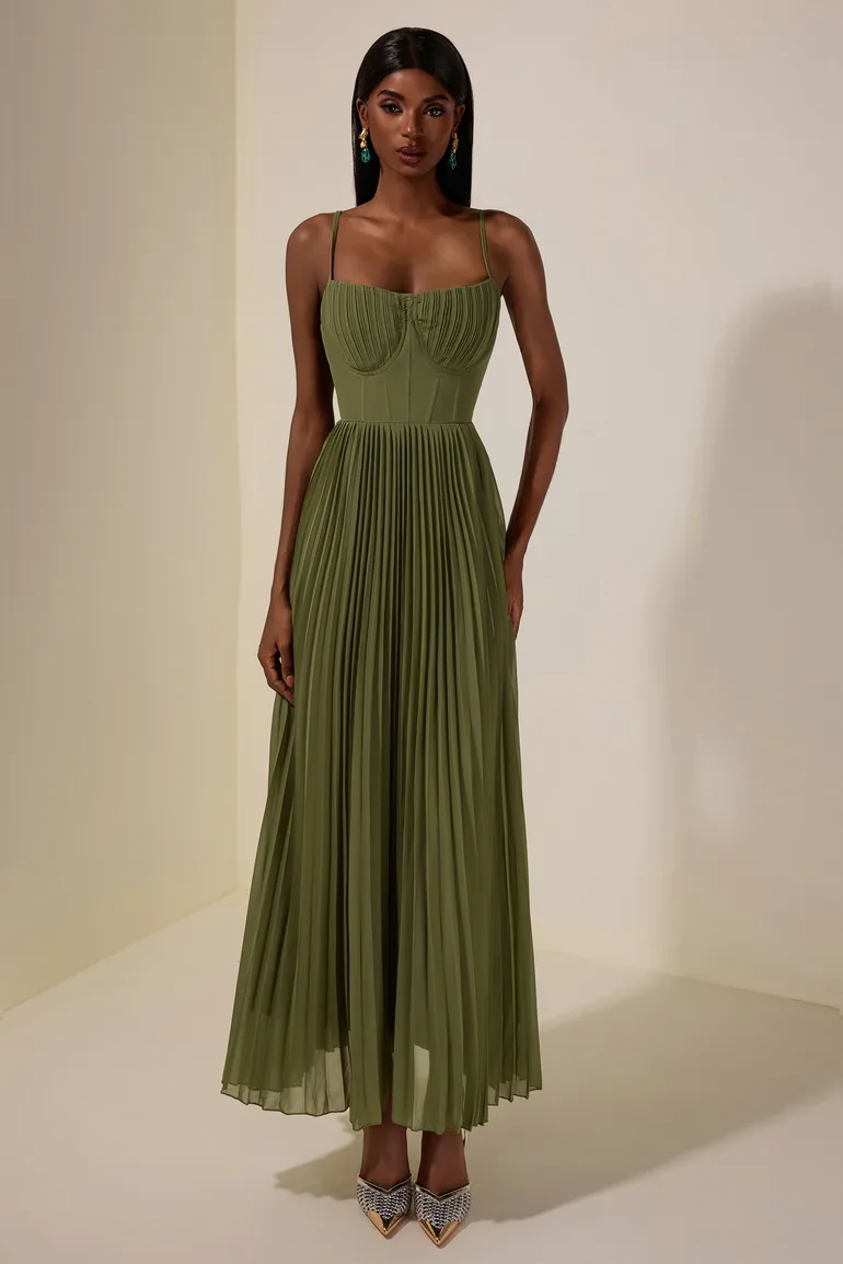 green slip midi dress Dark Green Midi Slip Dress Dark Green / US 2