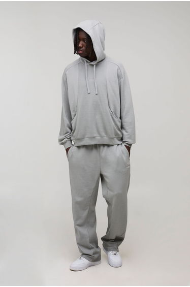 Oversized Boxy Raglan Rib Detail Loopback Tracksuit - grey