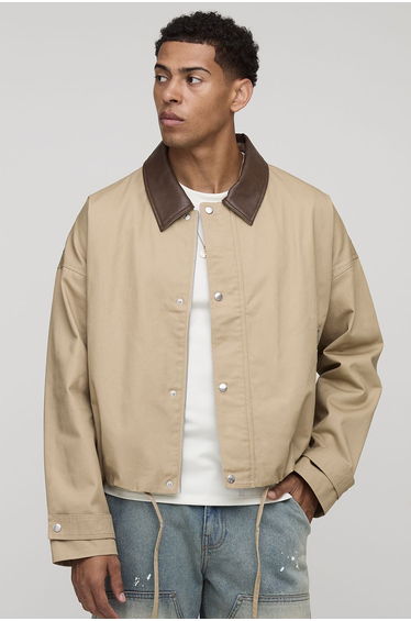 Oversized Fit Contrast Collared Mac - camel