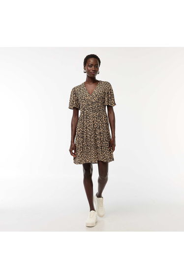 Short-Sleeve Mini Dress with Flounce Hem