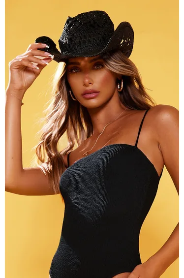 Black Raffia Cowboy Hat
