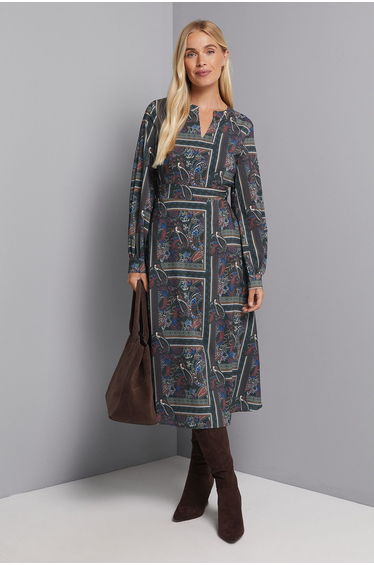 Petite Paisley Collarless Fit & Flare Midi Dress