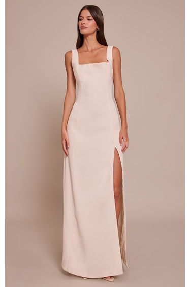 Cream Woven Scoop Neck Midaxi Dress