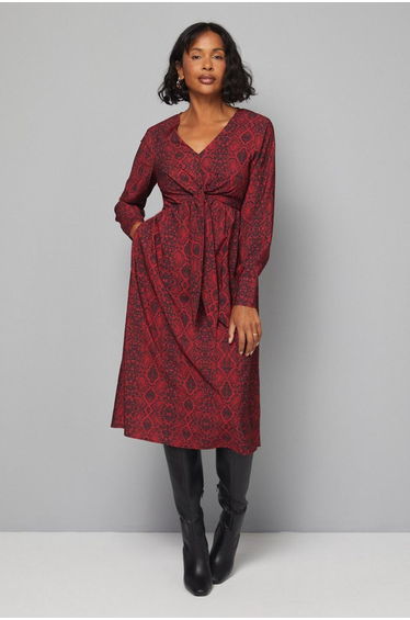 Snake Viscose Tie Front Midi Dress