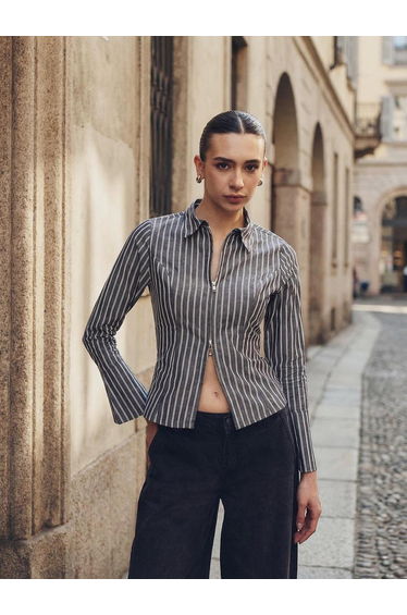 Black 100% Cotton Striped Slim Fit Shirt