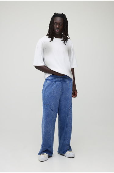 Wide Leg Washed Carpenter Joggers - cobalt