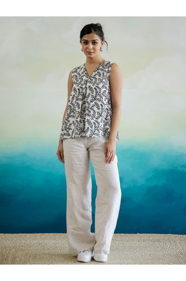 Floral Print V-Neck Sleeveless Cotton Top