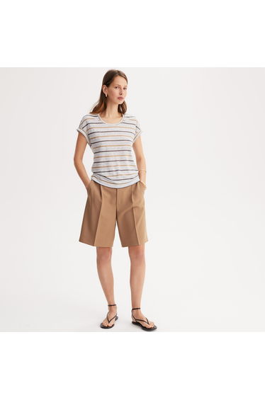 Striped Linen T-Shirt with Crew Neck and Short Sleeves