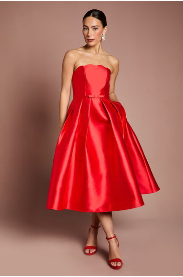 Scalloped Strapless Midi Dress