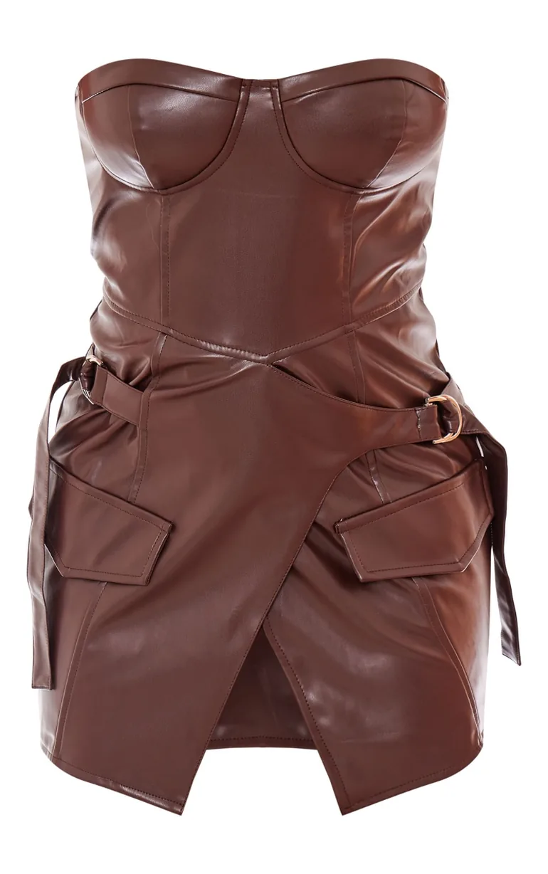 Shop Chocolate Brown Faux Leather Buckle Wrap Over Bandeau Dress Online in Bahrain Shop Chocolate Brown Faux Leather Buckle Wrap Over Bandeau Dress Online in Bahrain