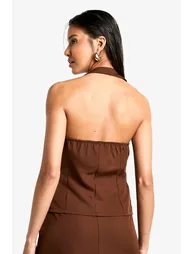 Woven Halterneck Plunge Top - 2
