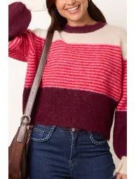 Striped Round Neck Knit Jumper - 1