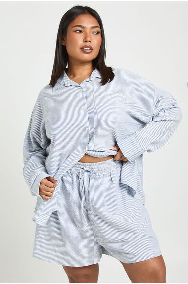 Plus Woven Stripe Flippy Shorts - blue
