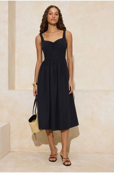 Black Midi Poplin Woven Dress