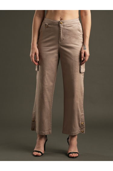 High Rise Relaxed Fit Flat Front Cargo Pants