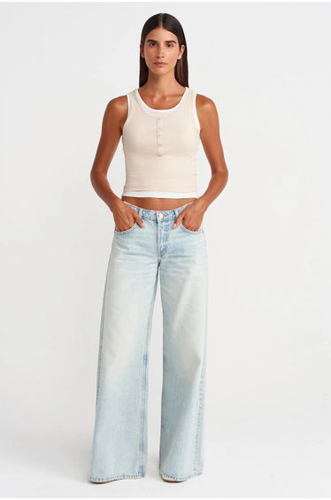Dilvin Cotton Ribbed Sleeveless Button Blouse