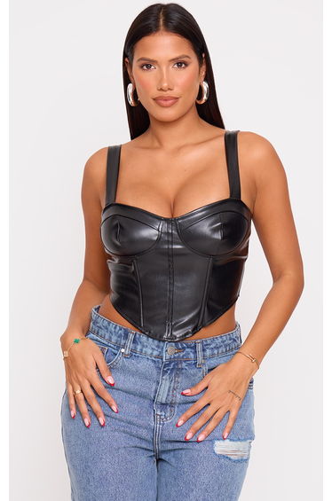 Shape Black Faux Leather Corset Crop Top