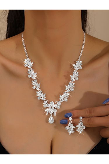 2-Piece Embellished Rhinestone Drop Necklace and Earrings Jewelry Set
