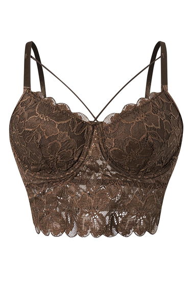 Floral Lace Crisscross Front Bra Top in Chocolate Brown for Date Nights & Party Nights