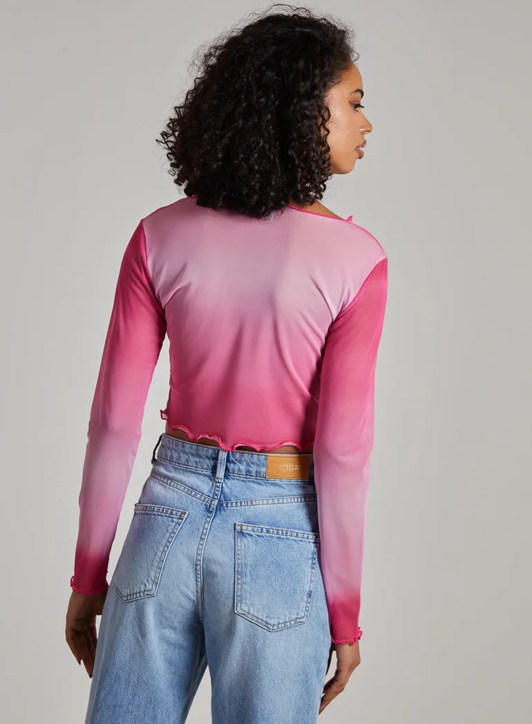 Ombre Exposed Long Sleeve Mesh Crop Top - 3