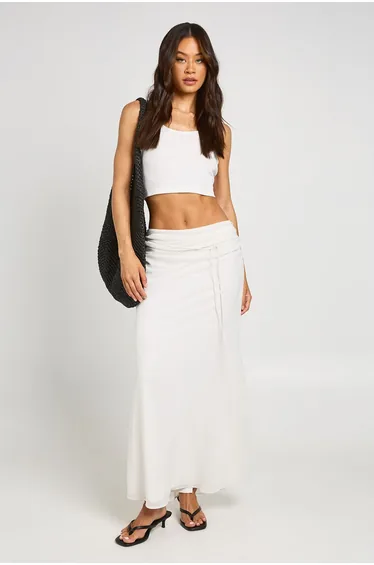 Petite Low Waist Chiffon Maxi Skirt - white