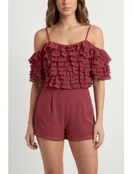 Spot Detail Chiffon Ruffle Playsuit - 1