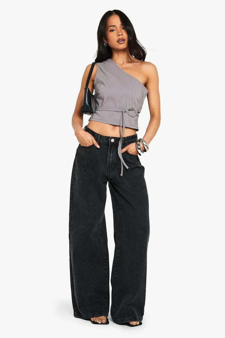 Bengaline One Shoulder Trim Detail Top - ash grey