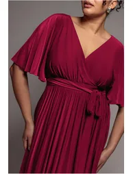 Wrap Front Maxi With Flutter Sleeves - Berry by Goddiva Plus - 3