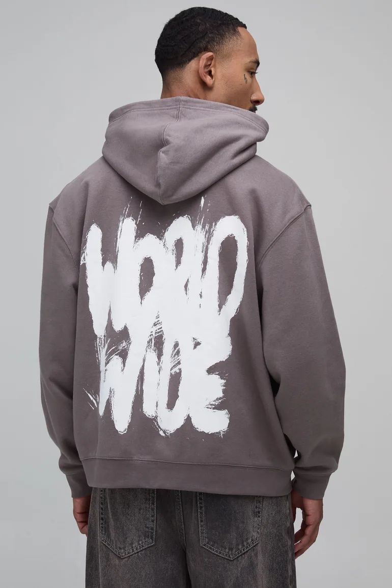 Taupe Oversized Worldwide Graffiti Print Hoodie - taupe