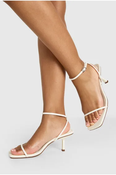 Wide Fit Square Toe 2 Part Mid High Heels - white