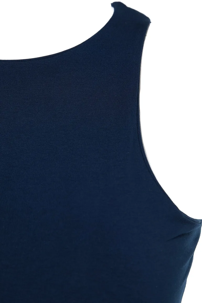 Navy Blue Cotton Halter Neck Fitted/Slippery Knitted Undershirt - 7