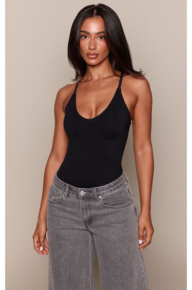 Petite Black Seamless Strappy Bodysuit product thumbnail 2