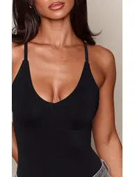 Petite Black Seamless Strappy Bodysuit - 3
