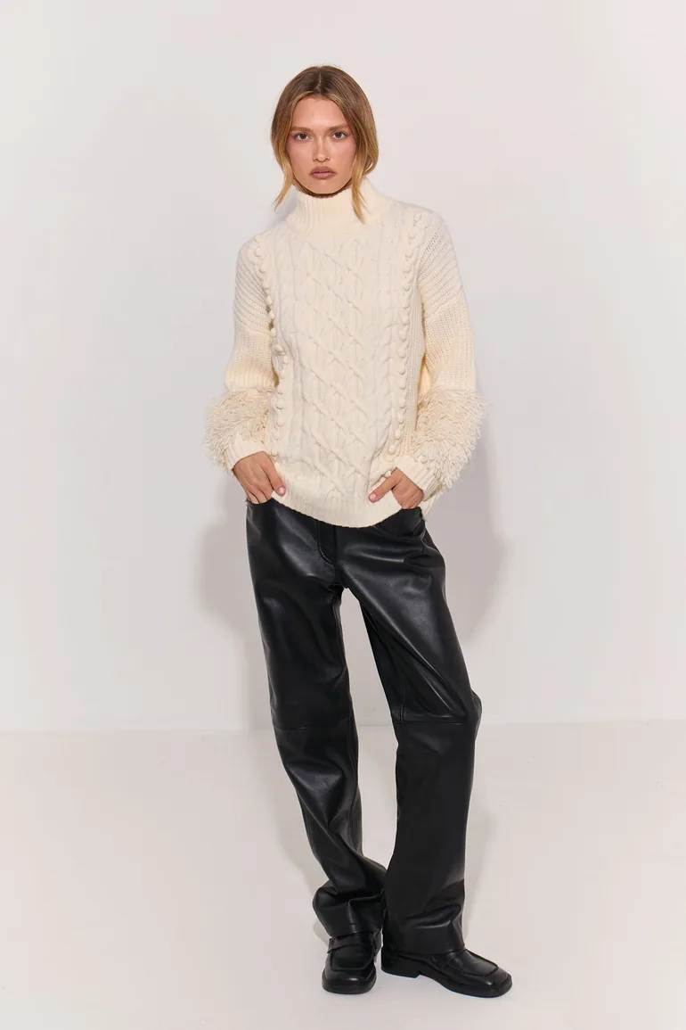 Relaxed Funnel Neck Cable Knitted Jumper - 2