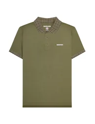 Lambretta Mens SS25 Gingham Polo Shirt - Khaki Green