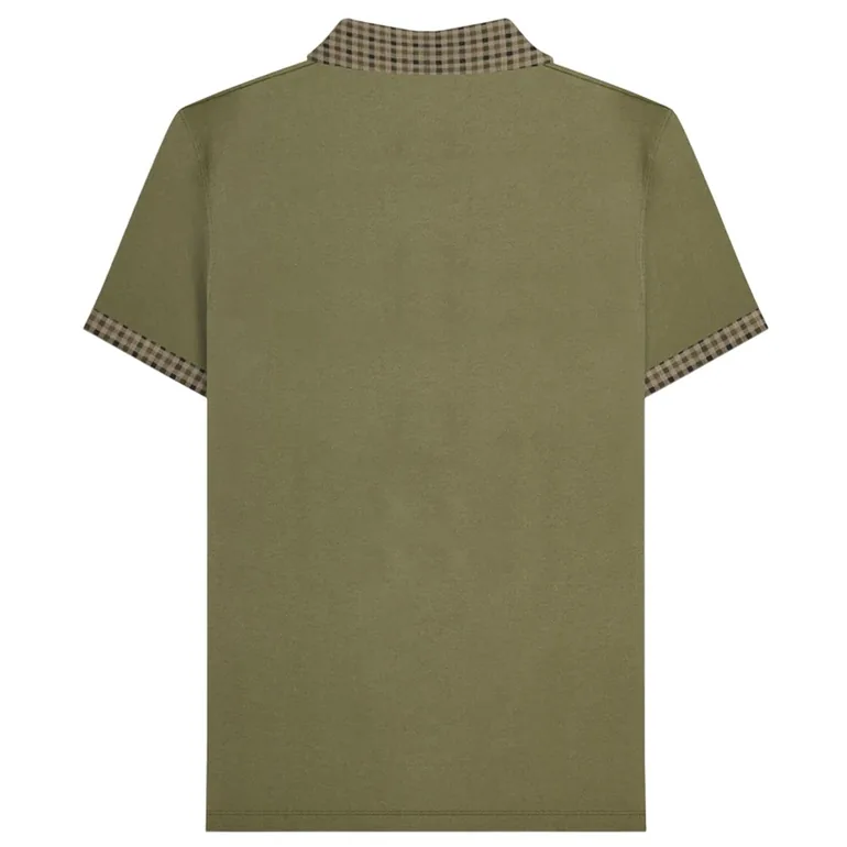 Lambretta Mens SS25 Gingham Polo Shirt - Khaki Green - 1