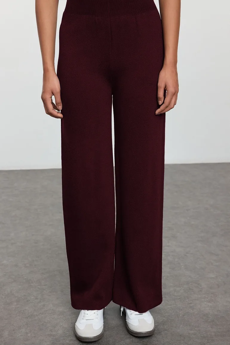Plum Wide Cut Button Detailed Vest-Pants Knitwear Bottom-Top Set - 2