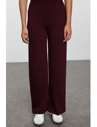 Plum Wide Cut Button Detailed Vest-Pants Knitwear Bottom-Top Set - 2
