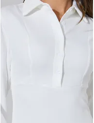 White Long Sleeve Shirt Midi Dress - 3