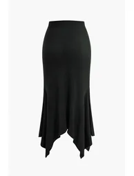 Solid Sweater Asymmetrical Skirt - 1