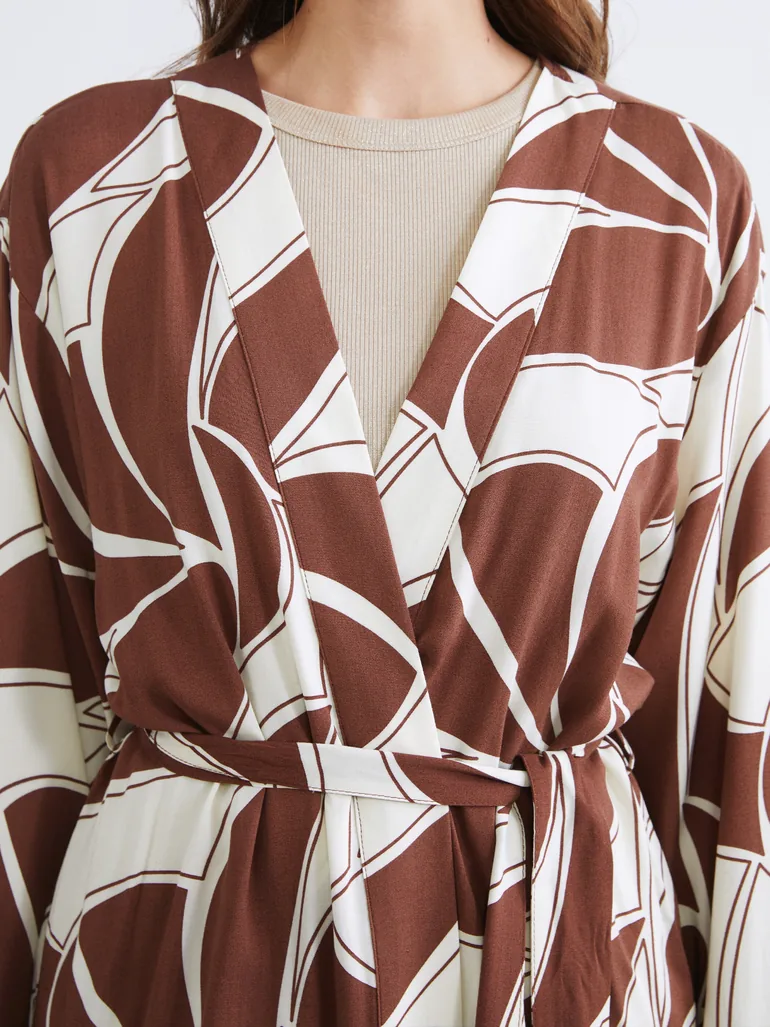 Shawl Collar Patterned Oversize Women's Kimono - 2