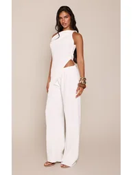 Cream Textured Low Waist Trousers Co-ord - 1