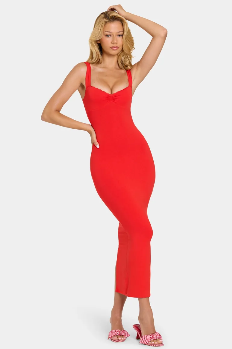 Modal Lace-Trim Midaxi Dress in Cherry - 7