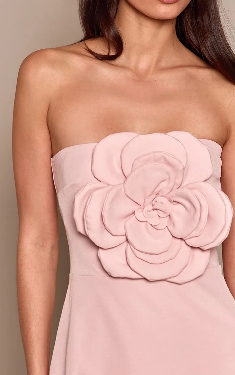 Light Pink Floral Bandeau A Line Shift Dress - 3