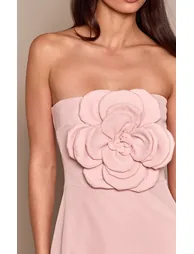Light Pink Floral Bandeau A Line Shift Dress - 3
